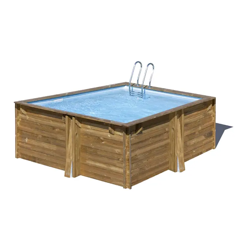 Piscine bois carrée Gré Carra 3,05, vue de trois quarts