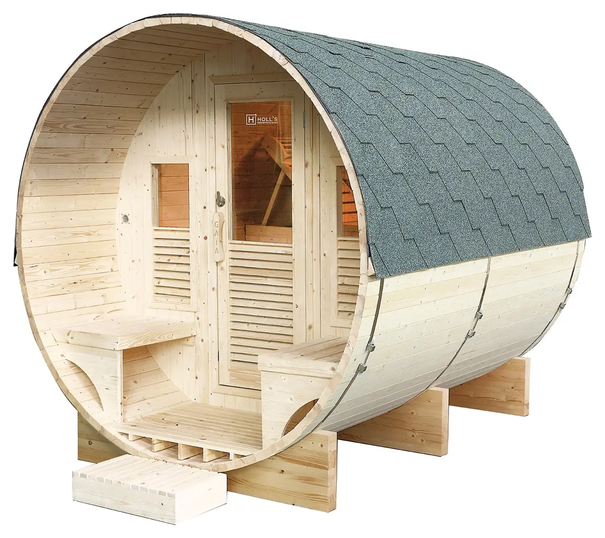 Sauna extérieur Holl's Gaïa Luna, vue de trois quarts