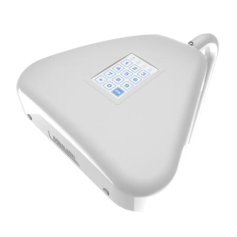 Alarme de piscine Maytronics Aqualarm, le clavier et le tube de sonde, vue de trois quarts