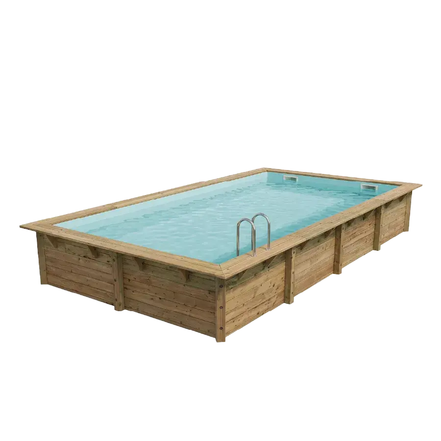 Piscine bois rectangulaire Ubbink Linéa 6,50 × 3,50, vue de trois quarts
