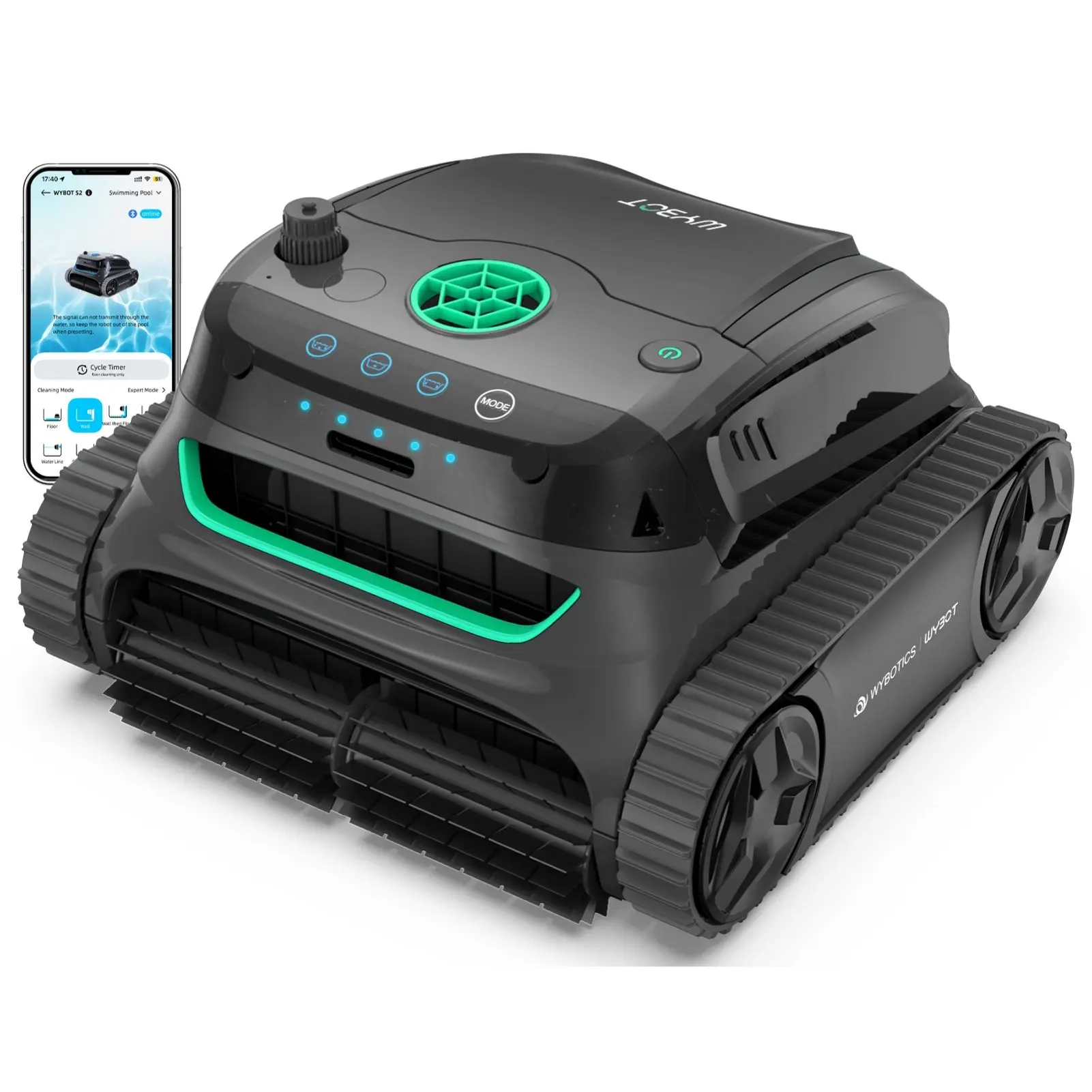 Robot de piscine Wybot S2, vue de trois quarts